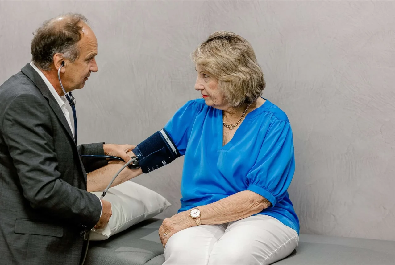 Dr Hadjipetrou measuring a patient's blood pressure